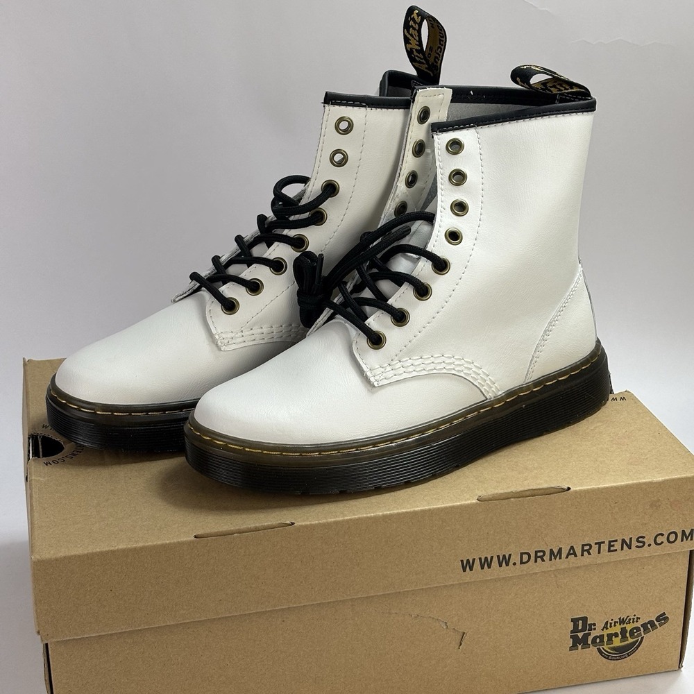 Dr. Martens Zavala Combat Boots White Leather Womens Size 6 Y2K High Top NEW